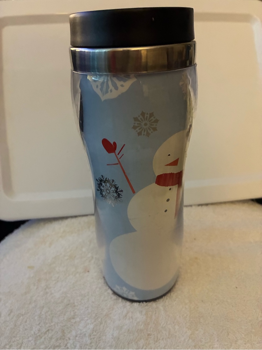 Winter “Let it Snow” Snowman Travel Tumbler - Light Blue & White BPA-free 16OZ